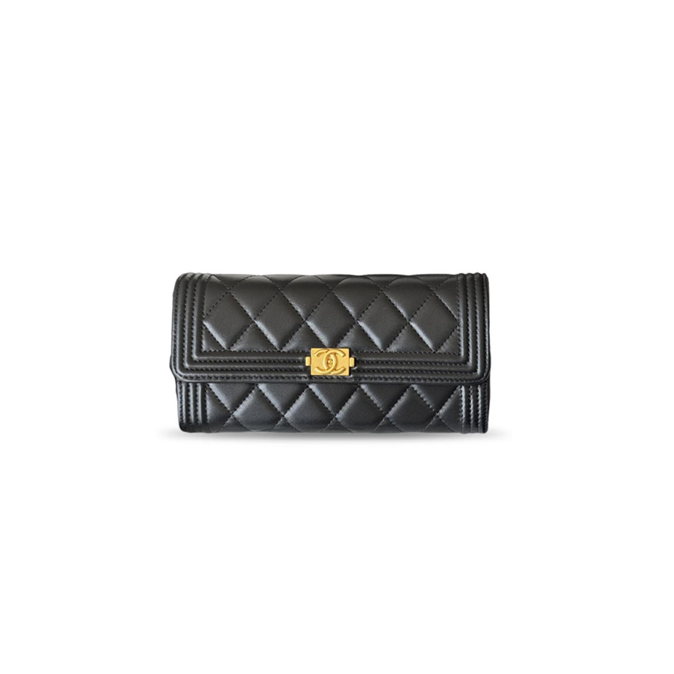 CHANEL LAMBSKIN QUILTED LONG WALLET BLACK A80286 (19*10.5*3cm)
